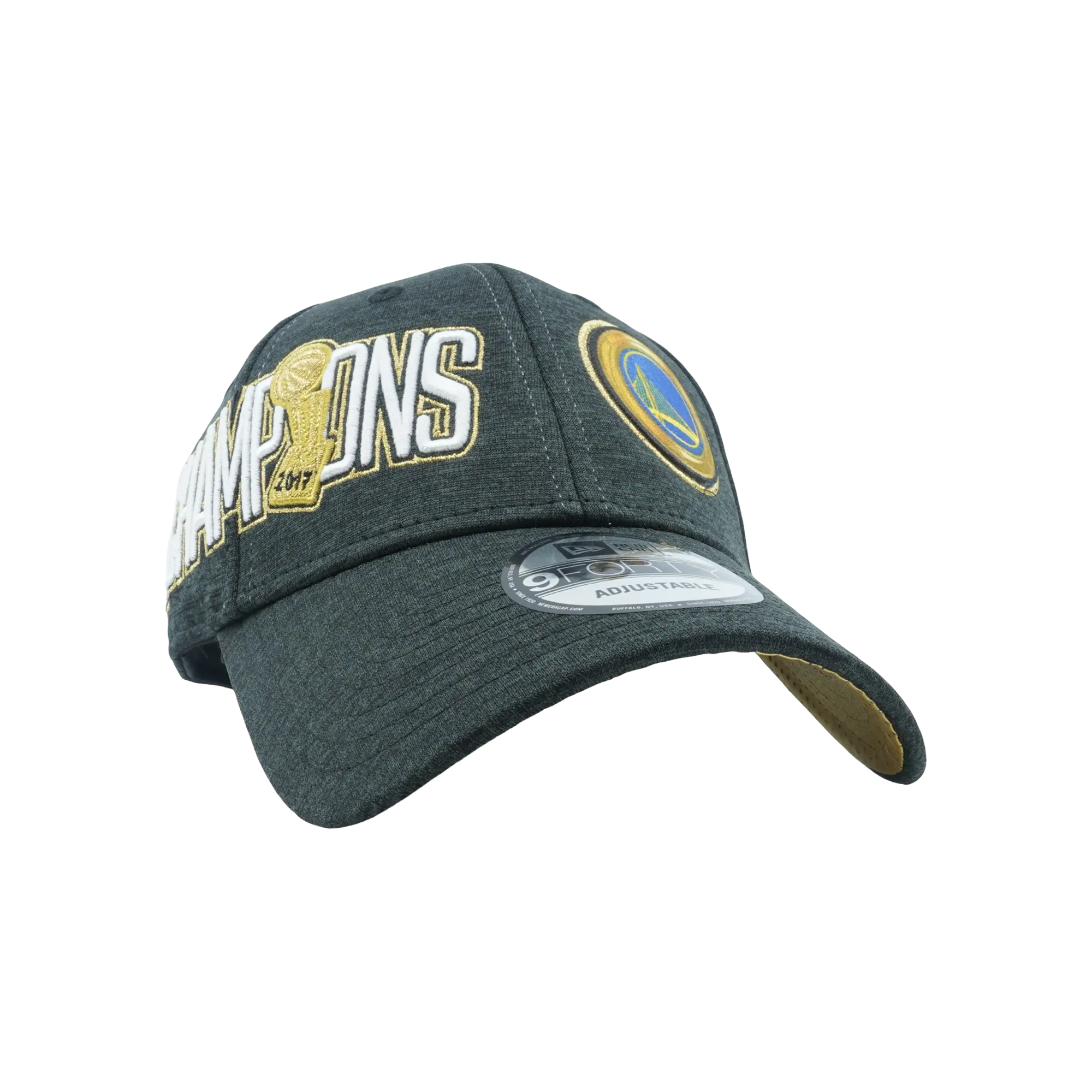 9FORTY Golden State Warriors 2017 Champions Snapback Hat "Heather Grey / Yellow and Black Pixels - Under Brim" NE1158
