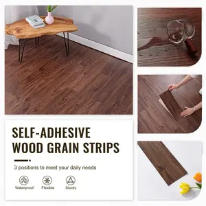 32-Piece Self-Adhesive Vinyl Flooring Strips, DIY Peel & Stick Wood Grain Pattern, Linear Match Design for Living Room Bedroom Office, Self Adhesive Textured Waterproof