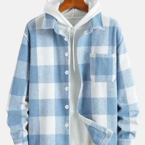【Black Friday】Men's Plaid Print Button Front Jacket without Hoodie, Loose Drop Shoulder Long Sleeve Collared Fashion Casual Outerwear for Fall & Winter, Men's Clothes for Daily Wear