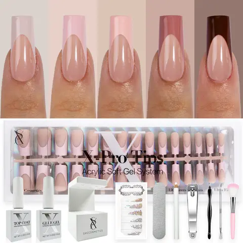 SXC Cosmetics X-Pro Tips French Tip Press On Nails, Skin Tone Series Starter Kit  for DIY Nail Art Nail Polish Polish Gel Extension Nailcare