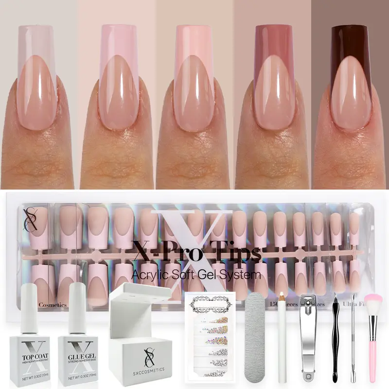 SXC Cosmetics X-Pro Tips French Tip Press On Nails, Skin Tone Series Starter Kit for DIY Nail Art Nail Polish Polish Gel Extension Nailcare