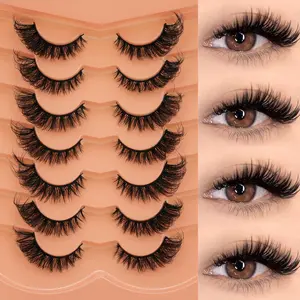 7 Pairs Cross-Border Eyelashes, Dense Style, 10-12mm Length, 0.10mm Thickness, D Curl, Non-Flammable Liquid, Made in Shandong, China