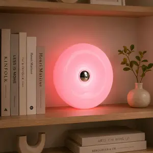 Donut Lamp,Rechargeable Bedside Lamp Or Wall Sconces,Creative Orange Donut Atmosphere Lamps with Plastic Shade,Retro-Modern Table Light,3-Color Dimmable Nightstand Lamp for Bedroom and Desk, Aesthetic Home Decor & Gifts