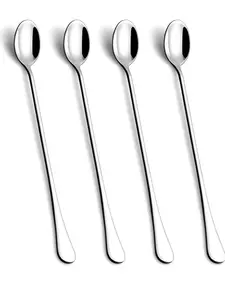 9.5-Inch Long Handle Iced Tea Spoon, Coffee Spoons, Ice Cream Spoons, Stainless Steel Cocktail Stirring Spoons, Set of 4