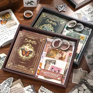 140pcs Butterfly Theme Scrapbook Gift Box Set, Vintage Journal Kit, Simple Artistic Notebook Materials, Perfect for Bullet Journals