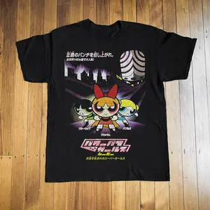 2002 Japanese Powerpuff Girls Black T-Shirt Unisex Fashion Clothing for Men & Women