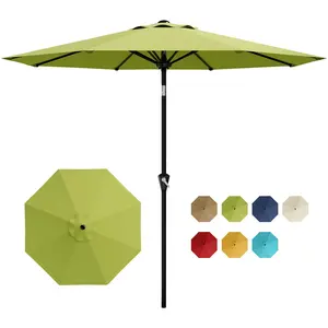 Garvee 9FT Outdoor Patio Umbrella with Crank Lift and Push Button Tilt, UV Protection Waterproof Canopy, Sturdy 8-Rib Iron Frame for Pool, Deck, Garden, Yard, and Outdoor Table Use