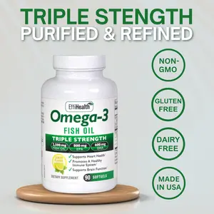 EffiHealth Omega-3 Fish Oil - Triple Strength 2500mg Fish Oil, 800mg EPA, 600mg DHA - Supports Heart Health, Brain Health and Immune Health - Lemon Flavor