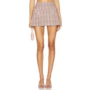 MORE TO COME Devon Mini Skirt in Taupe Plaid