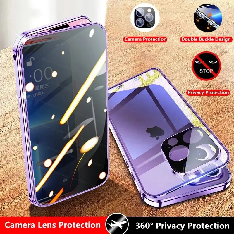 Anti Spy Privacy Tempered Glass with Len Protection Magnetic Adsorption Case For iPhone 16 15 14 Plus 13 12 11 Pro Max