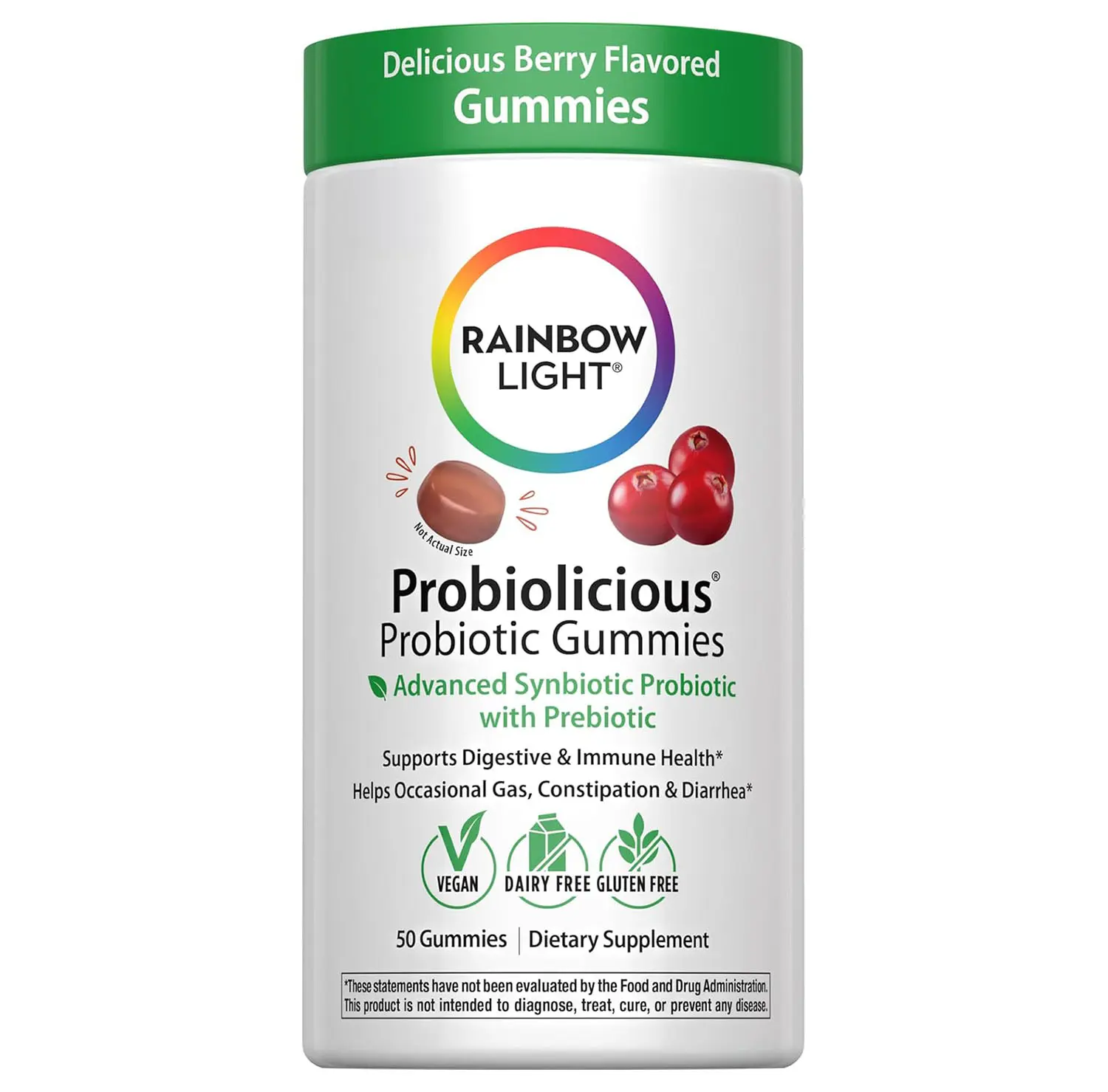 Rainbow Light Probiotic Gummies  50 Count  Advanced Synbiotic with Prebiotic  for Men, Women & Children  Supports Digestive & Immune Health