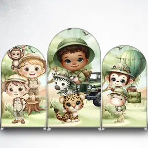 15-day Delivery Safari Boy with Zebra and Leopard Arch Backdrop Cover for Jungle Baby Shower