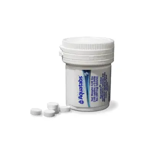 Aquatabs 397mg Water Purification Tablets 100 Pack Easy to Use Treatment for Camping Boating Emergencies Survival RVs & Marine Use