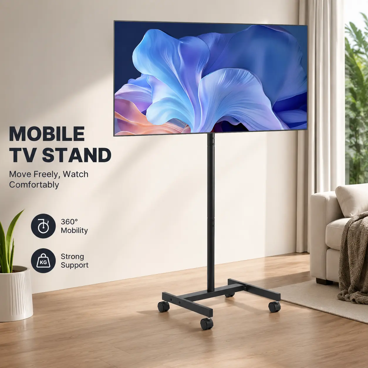 littleox Rolling TV Stand, Mobile TV Cart for 17-55 Inch Screens, Portrait to Landscape, Portable TV Stand with Wheels Holds up to 44 lbs for Living Room, Bedroom, Office, Outdoor, Max VESA 200x200mm