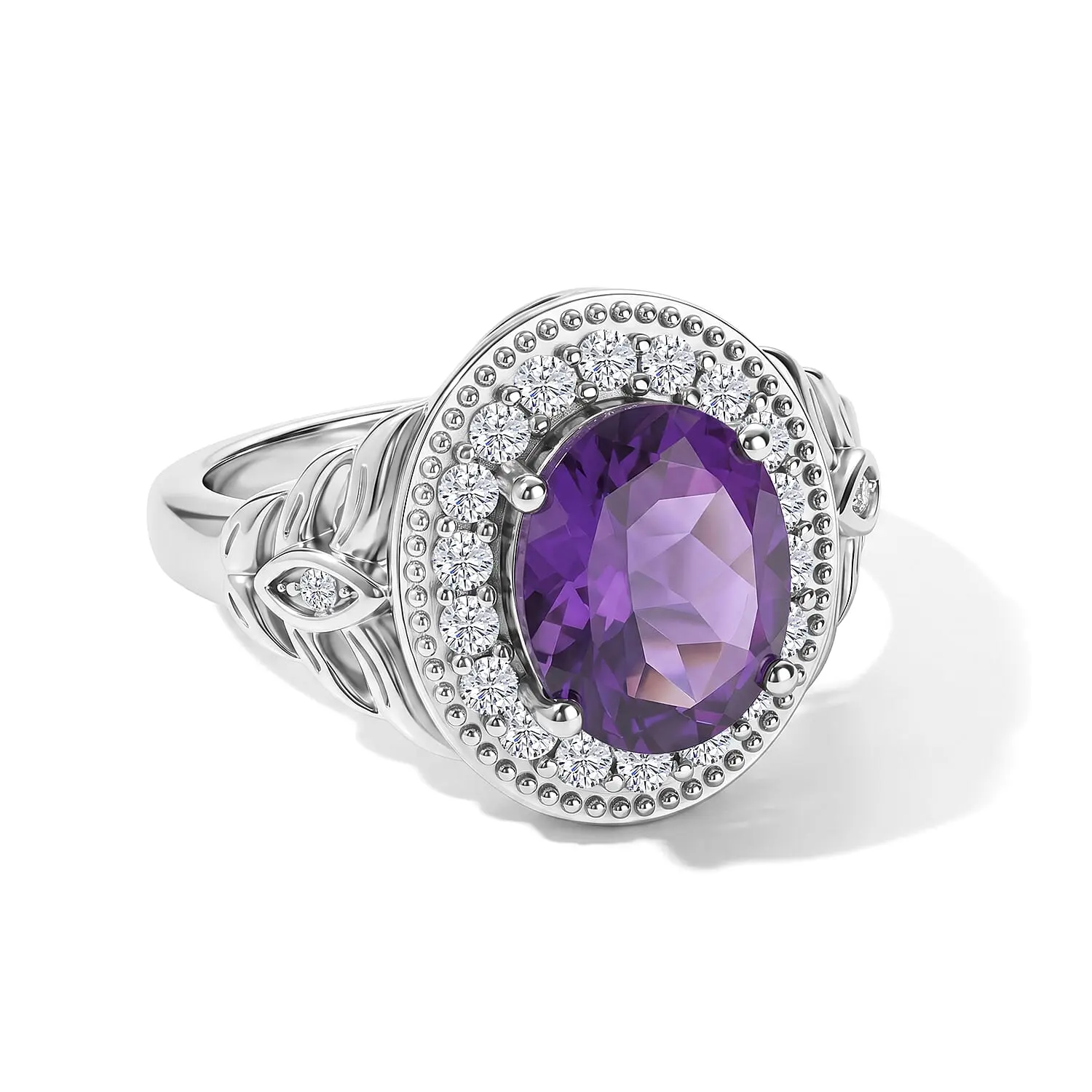 EverTrue African Amethyst, White Zircon Ring in Platinum Bond (Size 10.0) 3.10 ctw
