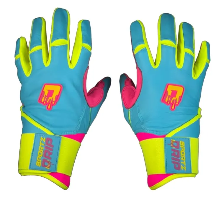 Sportz Drip Volt Baseball & Softball Batting Gloves Youth & Adult Sizes Neon Design Breathable Mesh Tacky Palm Grip Secure Wrist Strap