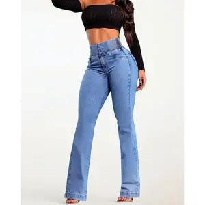 2025 Elastic Waist High Waist Stretch Tights Slightly Flared Hip Lift Denim Trousers flared jeans Wide Leg Jeans