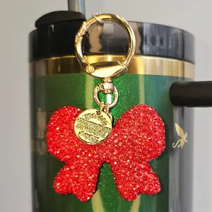 Bling Glitter Bow Tumbler Charm - Red