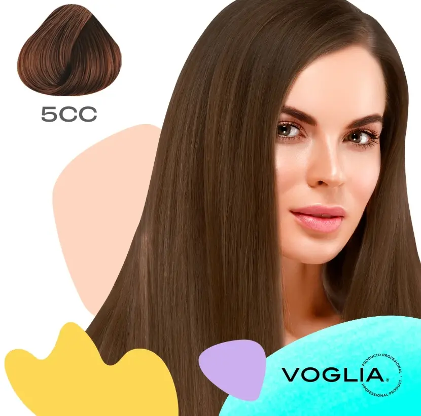 Voglia Salon Quality Hair Color 5CC, Light Copper Brown Hair Dye with Gray Coverage