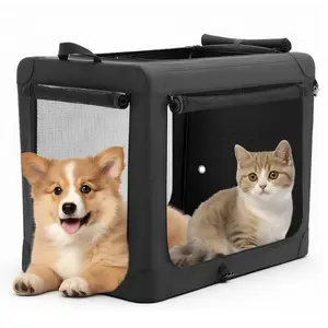Portable Foldable Dog Crate Travel Pet Carrier for Dogs/Cats, Soft Collapsible Cat Kennel with Storage Bag & Washable Pad, Airline Approved for Indoor Outdoor Camping Car Travel