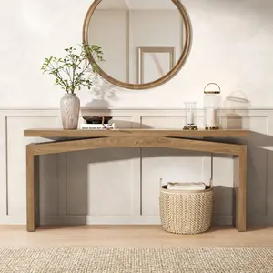 63-Inch Console Table for Entryway Living, Long Wooden Rectangular Sofa Tables Behind Couch, Large Farmhouse Entry Foyer Hallway Table for Home, Living Room, Apartment, Natural Brown