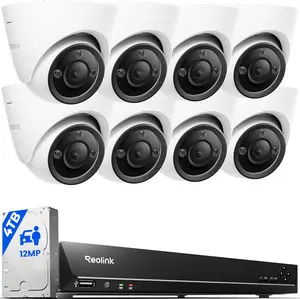 BDF16CH 12MP PoE Security Camera System with 4TB HDD RLK16-1200D8-A | 8pcs H.265 12MP Security PoE Cameras, Person Vehicle Pet Detection, Two-Way Talk, Spotlights Color Night Vision, 16CH NVR