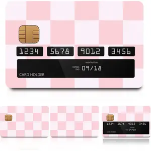 Credit Card Stickers, Removable Slim Debit Card Skin Cover, Cute Credit Card Skin, Stylish Card Stickers for Debit Cards and Credit Cards Pink Checkers AYBELWG