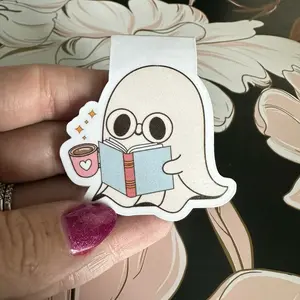 Ghost reading bookish spooky double sided magnetic bookmark