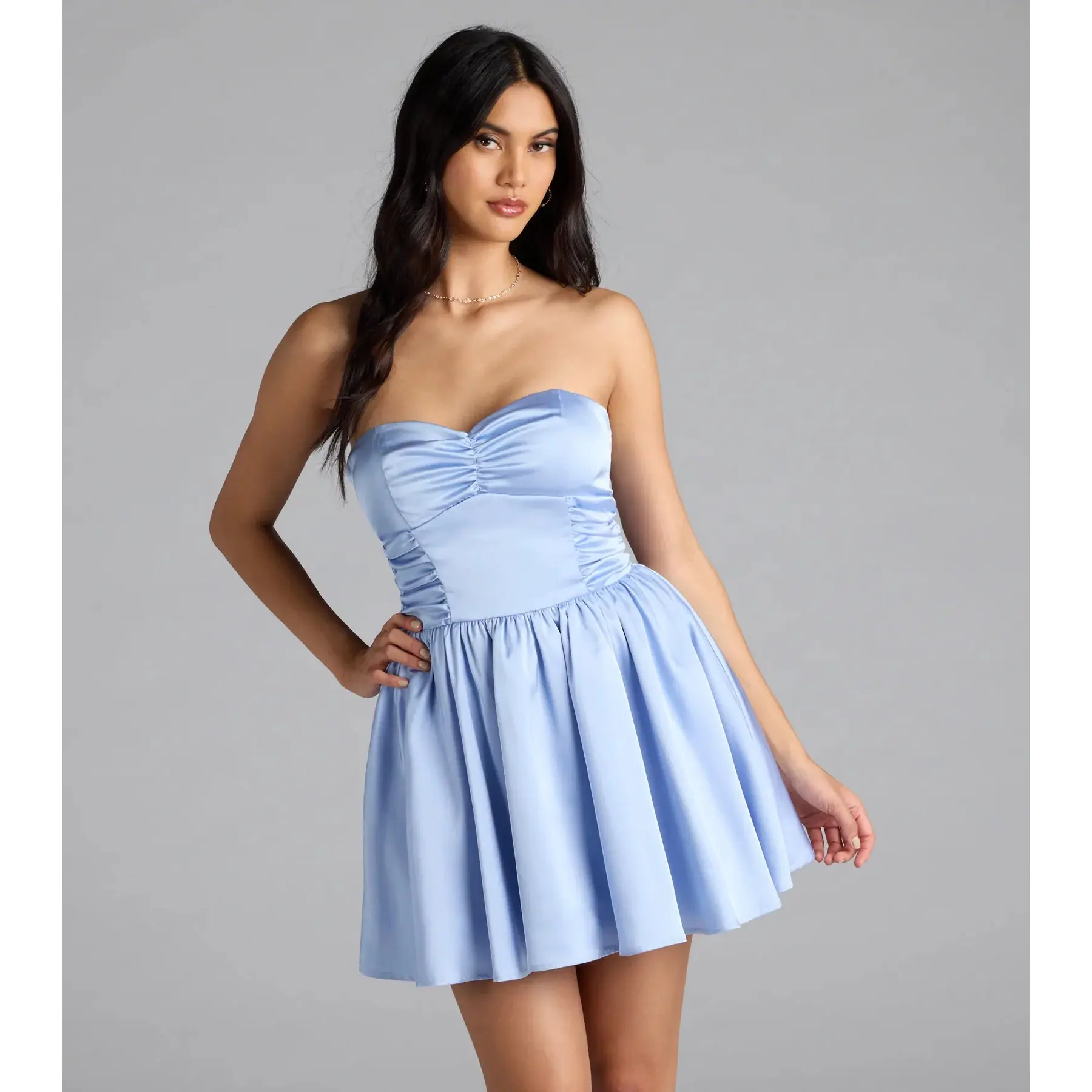 Lorena Satin Strapless Skater Dress - TikTok Shop Lorena Satin Strapless Skater Dress - TikTok Shop