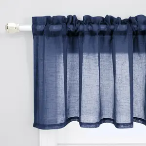 KOUFALL Navy Blue Valances for Windows,Sheer Linen Look Valance Curtains for Kitchen Bathroom,Dark Blue