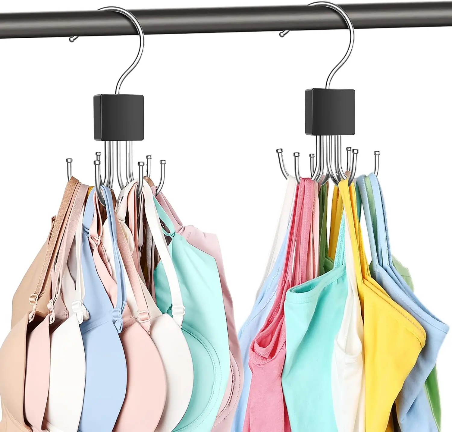 Metal Rotatable Tank Top & Bra Hangers for Home Organization Storage, 2/4/6/12 Packs Hanging Closet Organizer, 360° Rotating Holds Up to 54 Items, Space-Saving for Scarves, Purses & Accessories