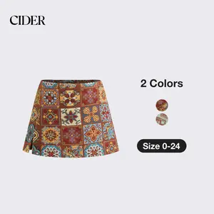 Cider Jacquard Low Rise Floral Split Mini Skort