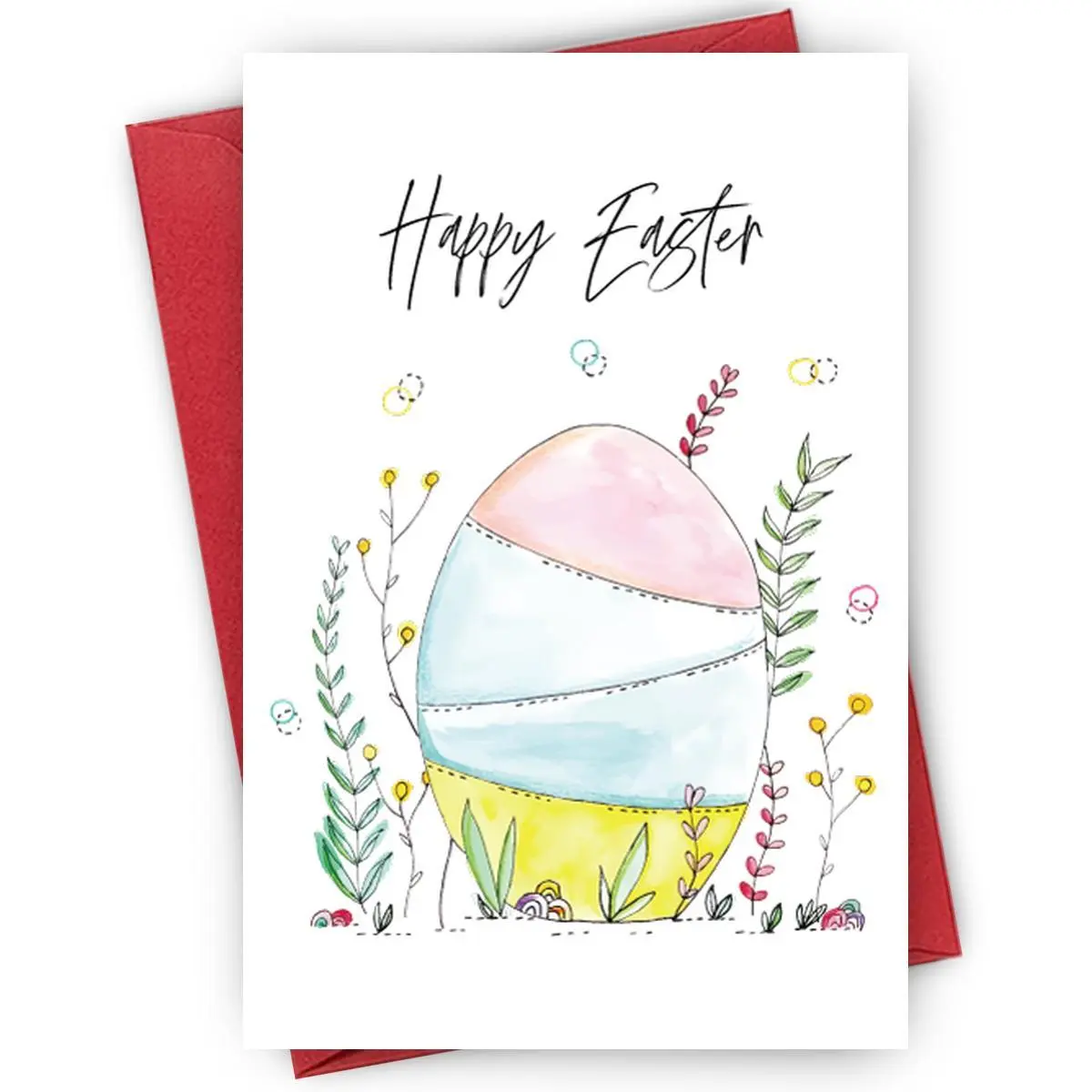 Easter Egg Pattern Greeting Card, 1 Count Watercolor Easter Egg Card with Envelope & Sticker, Greeting Card for Friends & Family