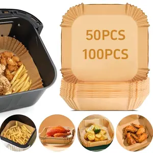 Square Air Fryer Paper Liner, 25/50/100pcs Disposable Non-stick Oil-proof Air Fryer Parchment Paper, Kitchen Accessories for Home and Hotel Use