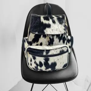 Black Cowhide Backpack Hair On Cow Skin Cow Hide Back Pack Diaper Bag Cow Fur Rucksack Travel Daypack Bag School Bag Western Shoulder Bag