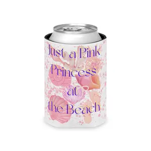 Pink Princess at the Beach Can Cooler | Shells, Seashell Art, Cute Beach Drink Sleeve