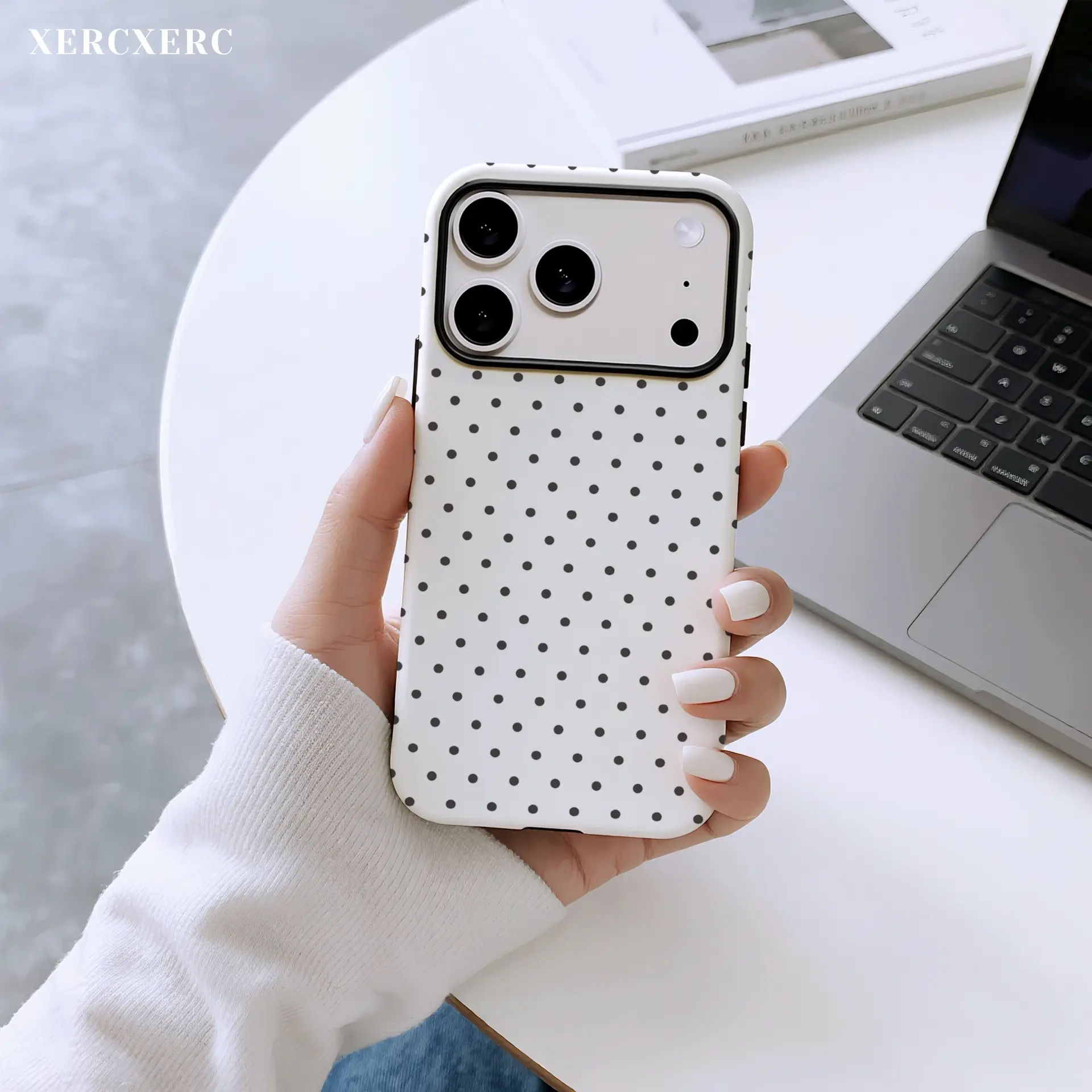 Black and white Dot Pattern 2-in-1 hard PC outer & soft TPU inner layer, large window, matte & glossy finish for phone 11, 12, 13, 14, 15, 16, 17 Pro, Pro Max, Air promax case premium Protection Protectivx