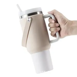 Generic Silicone Water Bottle Holder Sleeve for 40 OZ Tumbler with Handle (Fawn)