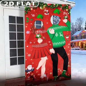 1pc Christmas Couple Sweater Banner, Photo Backdrop, 2D FLAT Polyester Face Cut Photo Booth Party Decor, Polyester 6 X 3 Ft Backdrop Props, Sweater Candy Funny Christmas Cutout Games for Christmas Xmas, New Year Holiday Party Supplies
