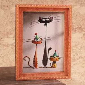 1PC Mini Frame-Shaped Refrigerator Magnet, Fun Home Decor Prop, Three Cats Pattern, Perfect Holiday Gift, Cute Kitchen Accessory, Decoration