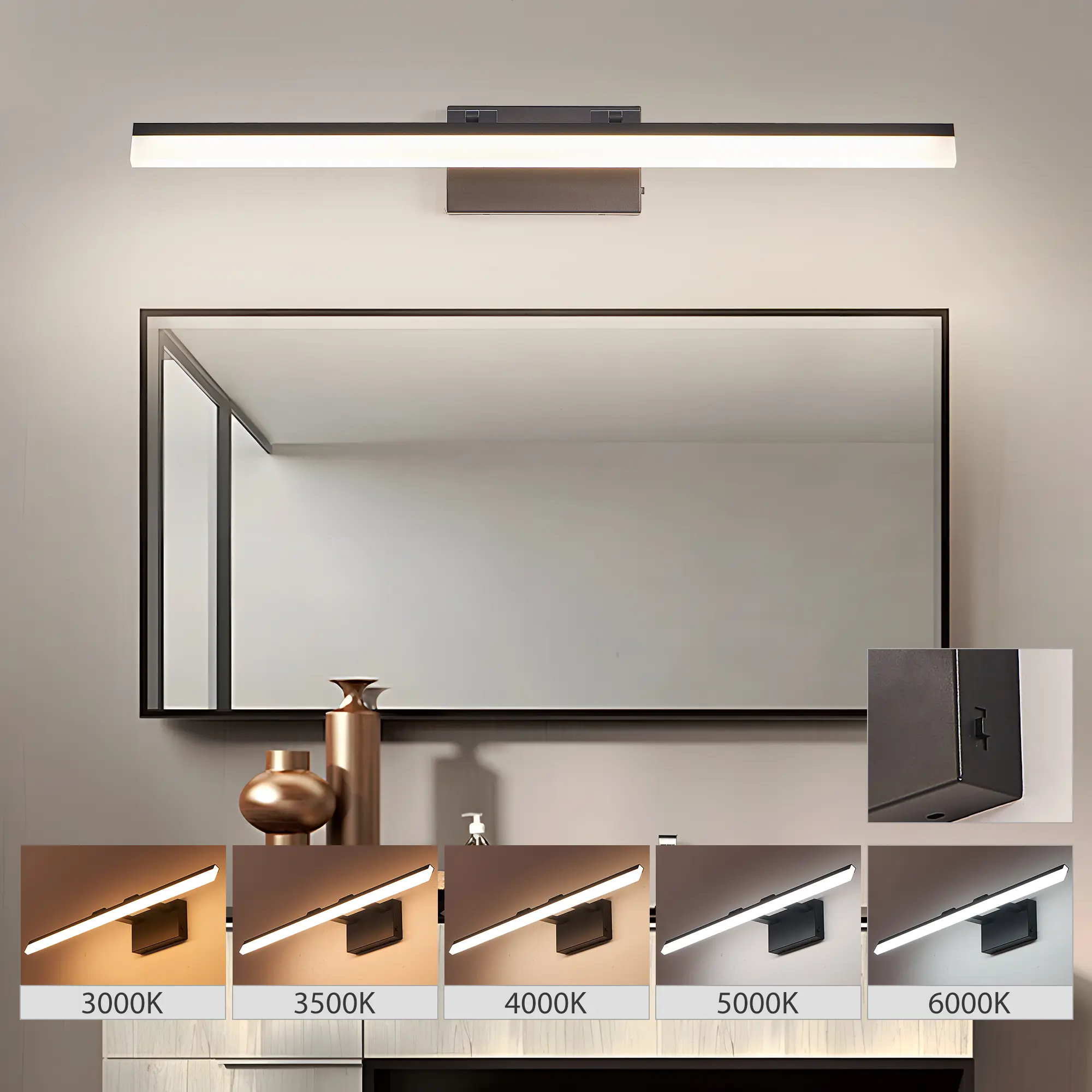 Modern Bathroom Vanity Light 31.5 Inch, 23W Black Bathroom Light Fixture Over Mirror, Dimmable 5CCT LED Wall Sconce Lighting for Restroom Mirro