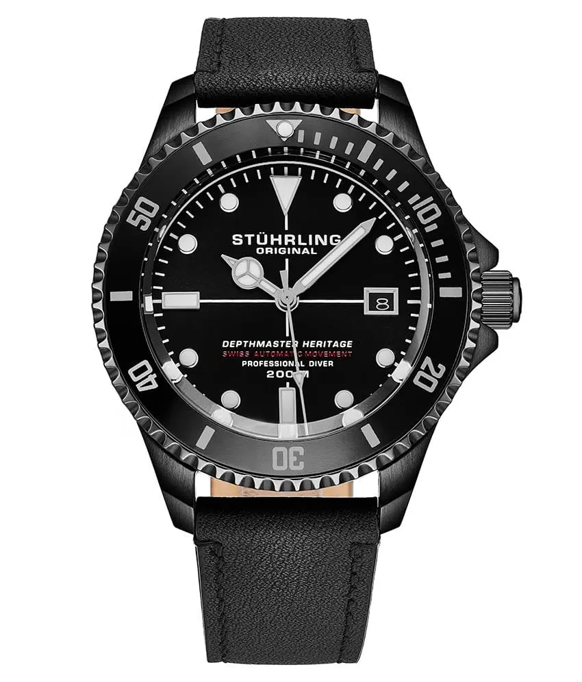 Men's Swiss Automatic Depthmaster Heritage 883HB 42mm Diver Leather Watch - Luminous Analog Automatic Watches, Luminous Analog Watch