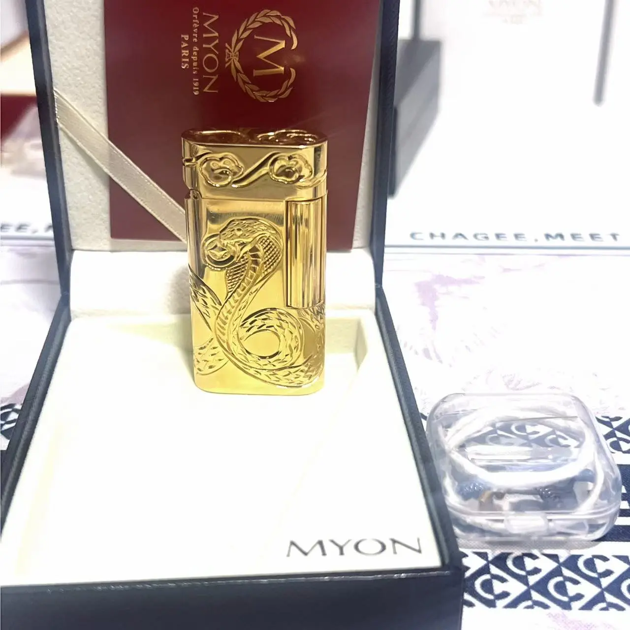 Hand carved snake plated with 999 gold