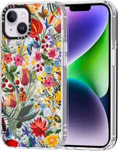 iPhone 14 Case, [Buffertech 6.6 ft Drop Impact] [Anti Peel Off] Clear Shockproof TPU Protective Bumper Phone Cases Cover with in The Garden Design for iPhone 14
