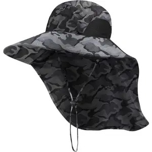 Sun Hat for Men with 50+ UPF Protection Safari Cap Wide Brim Fishing Hat with Neck Flap, for Dad- Camouflage Foldable Boonie Hat
