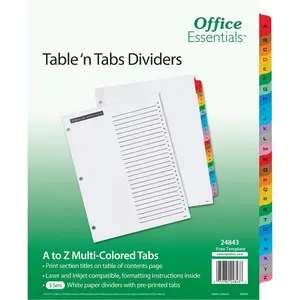 Avery AVE24843 A-Z OE Tab Dividers, White, Hole-Punched, Pre-Printed - Durable, Easy Customization for Binder Organization Needs - 3 per Pack, 4 Packs Total