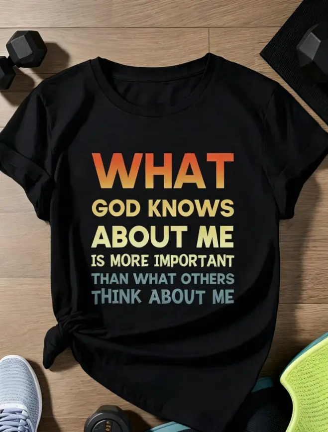 Must-Have Inspirational Faith Women’s Loose Cotton Tee | Gradient Color Religious Quote Print To Release Self-Doubt, Suitable For Church Events Workout Weekend Hangout, Comfort Summer Short Sleeve