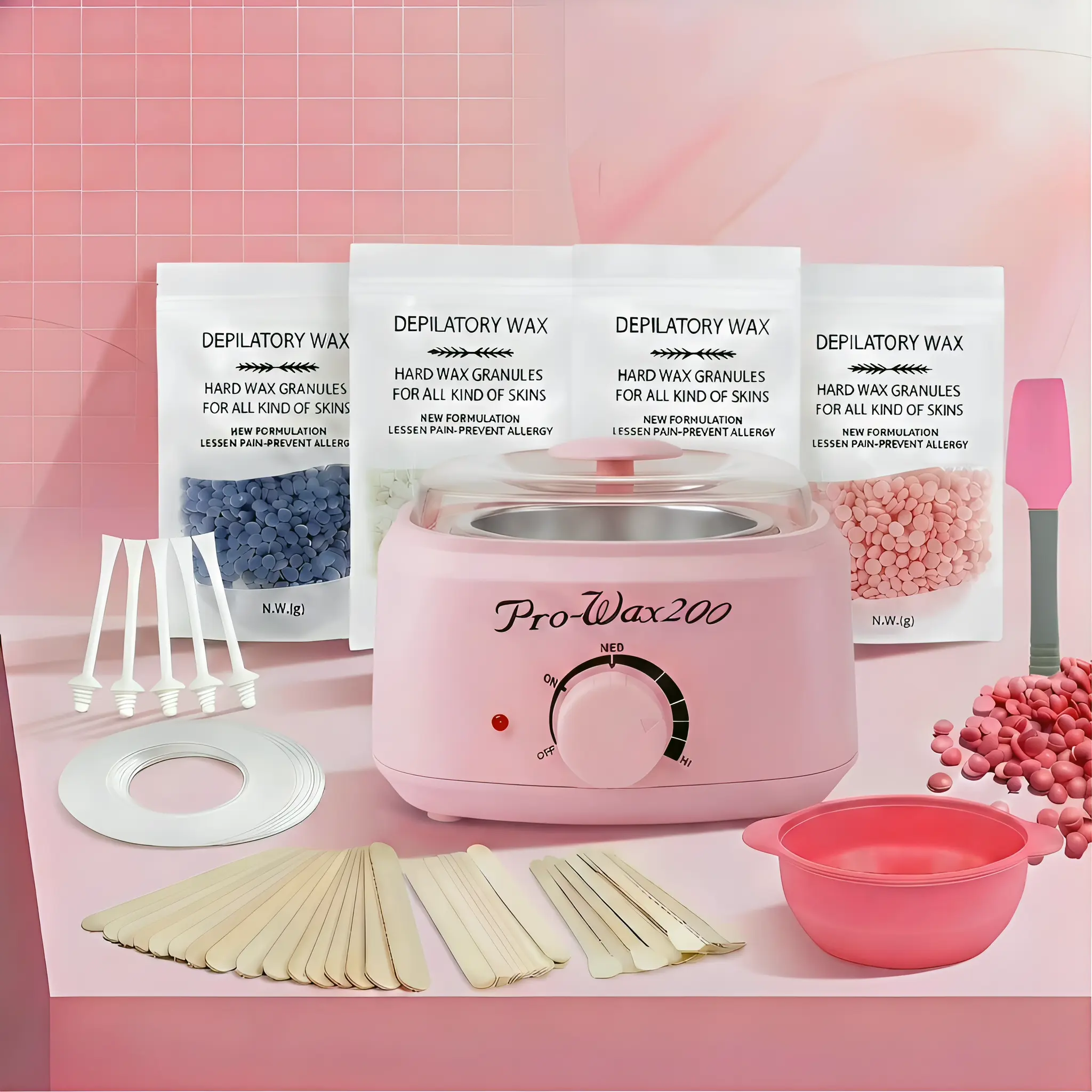 Professional Body Care Cosmetic Wax Warmer Kit for Women & Men - Gentle Smooth Hair Removal for Sensitive Skin, Bikini, Easy-Clean Silicone Bowl, 400g Natural Hard Peach & Lavender Beads, 30 Sticks