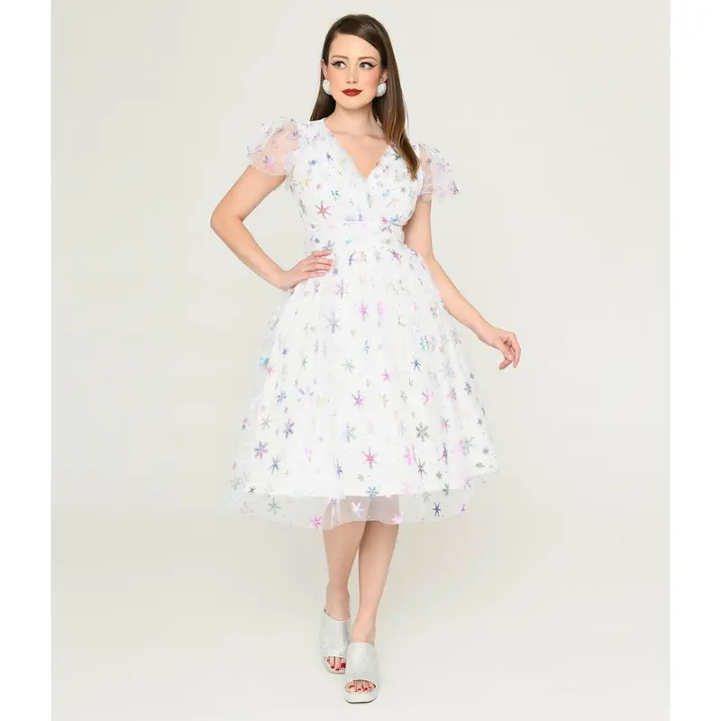 slim fit dress slacks White 1950s Off Shoulder Snowflake Dress main image 0