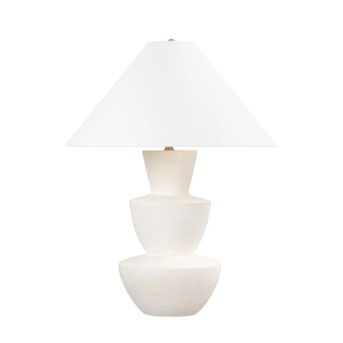 Kamas Table Lamp - Organic Ivory Ceramic with Tapered Off-White Linen Shade and Brass Accents